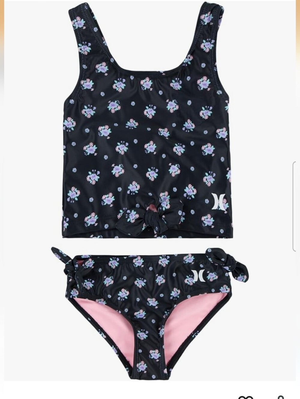 Hurley Girls Black Floral 2 Piece Swimsuit